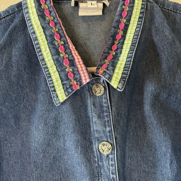 Vintage Samantha Edwards Denim Vest Ribbon Accents Sleeveless Jacket 80’… - Picture 4 of 8